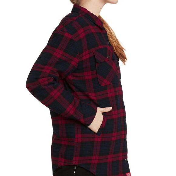 NWT Dickies Red/Black Buffalo Check Shacket Oversized Jacket Snap Up Pockets S - Picture 2 of 4